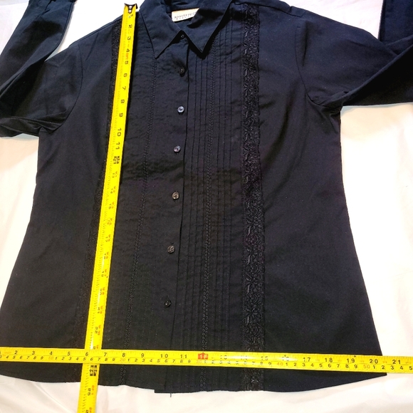 [EUC]Apostrophe Stretch Black Long-Sleeve Button-Down Dress Shirt w/ Lace Panels - Picture 14 of 16
